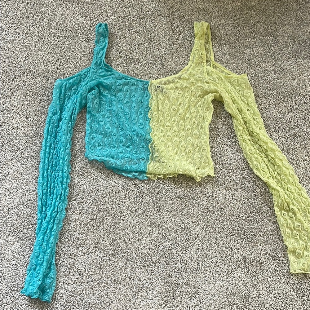 Urban Outfitters Blue and Yellow Lace Crop Top
